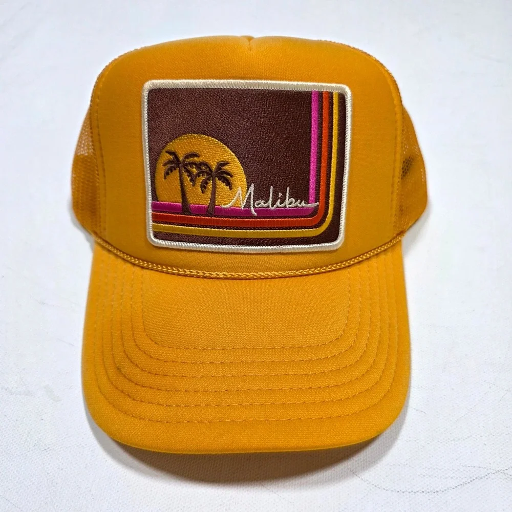 Port Sandz Trucker Hat Surfer Mustard Yellow Malibu Sunset Patch Snapback Mesh